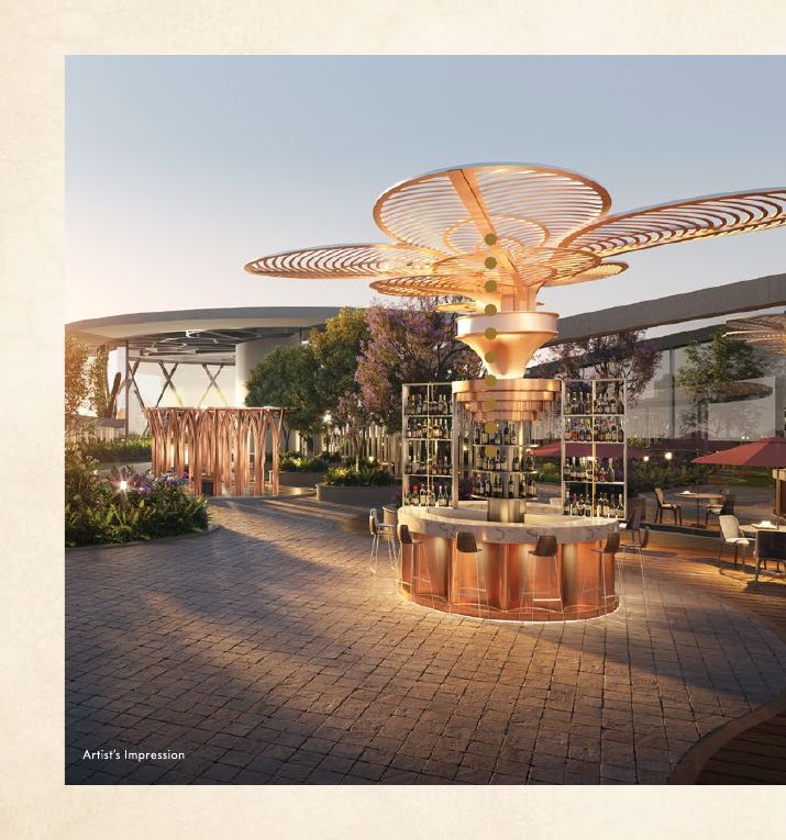 Terrace lounge at Club Regalia, Gaur Alaris, on the level above the clubhouse floors